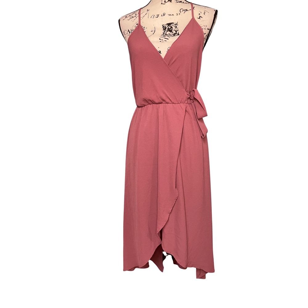 Dream of Me Wrap Dress Womens Medium‎ Pink Excellent High Low V-Neck